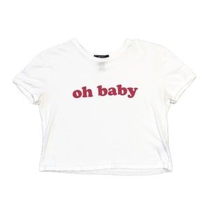 FOREVER 21 White Graphic Short Sleeve Cropped Top